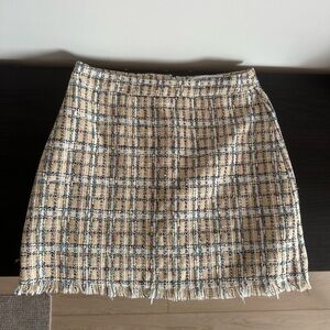 English Factory Beige and Blue Checkered Mini Skirt